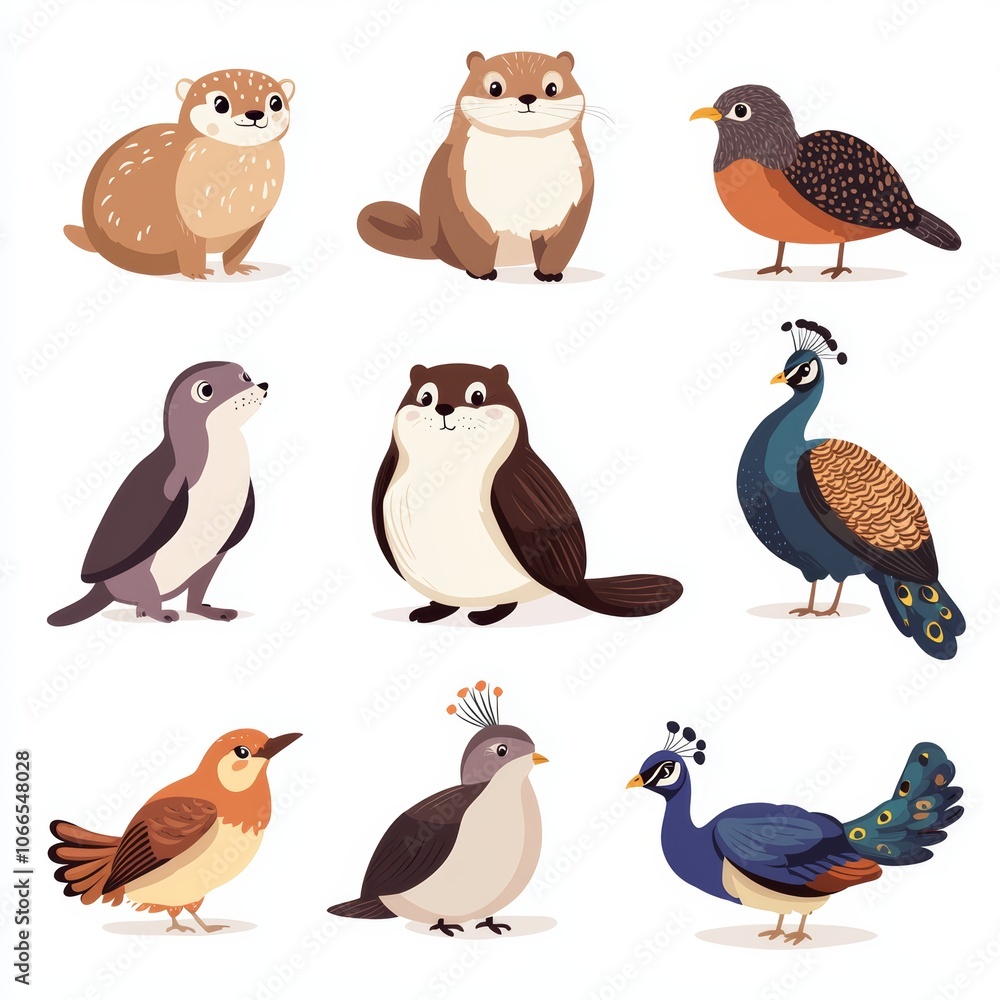 Hand-Drawn Zoo Animals Featuring Otters and Birds Hand-Drawn Zoo Animals Featuring Otters and Birds