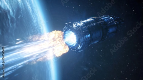 Fototapeta Naklejka Na Ścianę i Meble -  Ion thrusters for asteroid missions propelling spacecraft to distant celestial bodies with minimal fuel