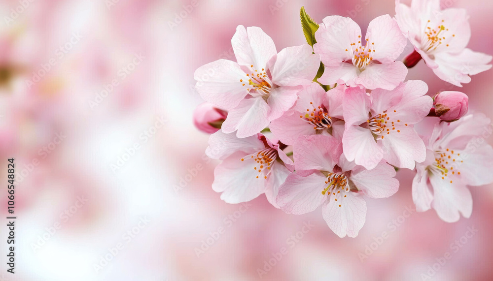 Delicate cherry blossoms bloom in soft pink hues, evoking a serene spring atmosphere and showcasing nature's beauty.