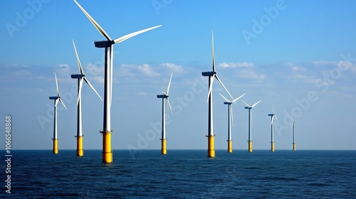 Off the Dutch coast of Ijmuiden, offshore wind turbines are being erected in the North Sea. photo