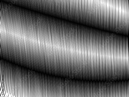 Abstract art geometric background with abstract 3d black white stripes pattern. Black and white optical illusion with waves and transitions.