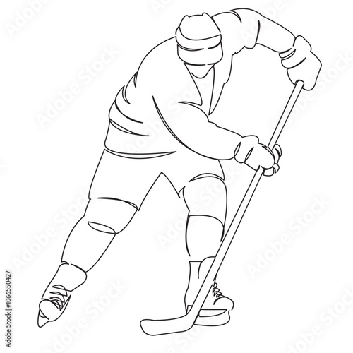 One continuous single drawing line art flat doodle hockey, sport, people, ice, athlete, skate, action. Isolated image hand draw contour on a white background

