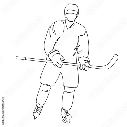 One continuous single drawing line art flat doodle hockey, sport, people, ice, athlete, skate, action. Isolated image hand draw contour on a white background
