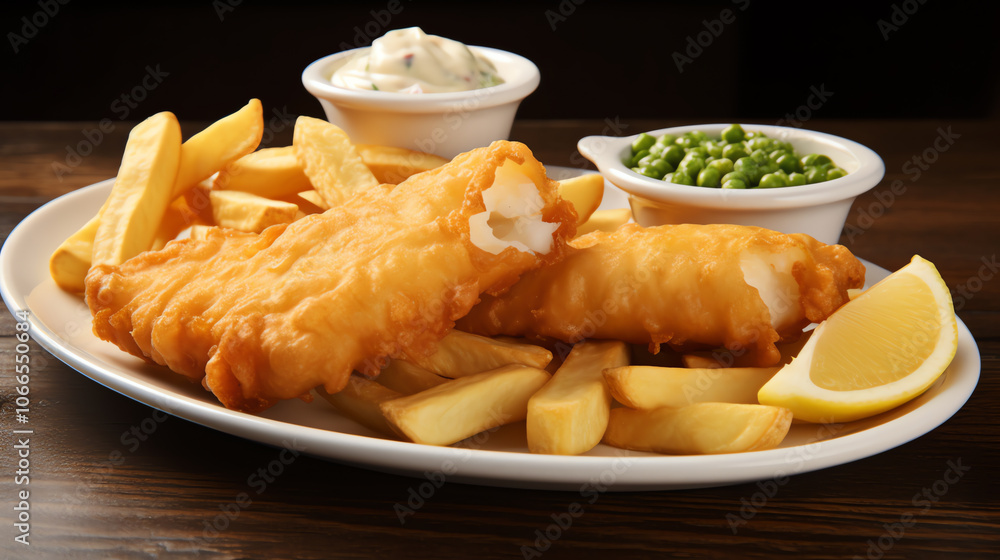 Classic fish and chips with traditional sides