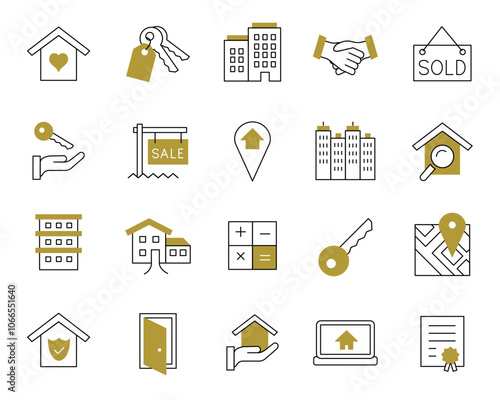 Real Estate Vector Icon Set, Maklerbüro, Immobilienmarkt