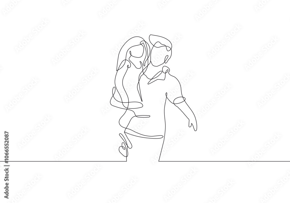 Happy Family Continuous One Line Drawing. Father and Daughter Walking Together Single Line Drawing Minimalist Illustration. Happy Father`s Day Vector Illustration Happy Family Continuous One Line Drawing. Father and Daughter Walking Together Single Line Drawing Minimalist Illustration. Happy Father`s Day Vector Illustration