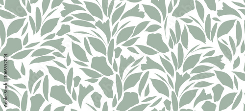 Floral Seamless Pattern. Green Leaves Ornament. Trendy Contemporary Floral Design Perfect for Fabric, Prints, Social Media, Textile, Invitations, Branding Design. Vector Illustration