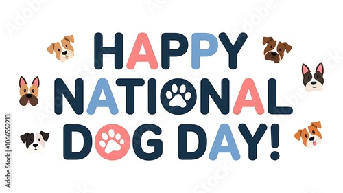 Happy National Dog Day Greeting with Cartoon Dogs