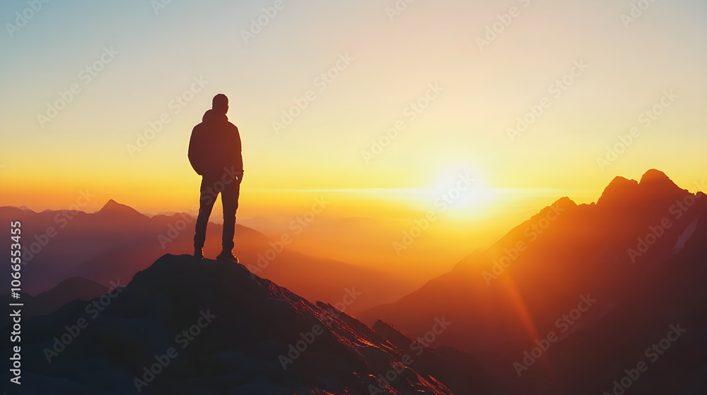 silhouette of person standing on mountain top at sunset, reflecting on nature beauty silhouette of person standing on mountain top at sunset, reflecting on nature beauty