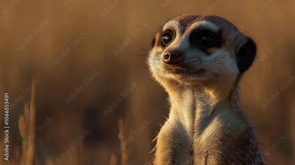 Fototapeta premium Close-up Portrait of a Curious Meerkat with Blurry Background