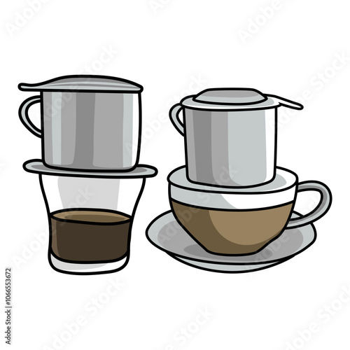 Vector illustration set of vietnam coffee drip
