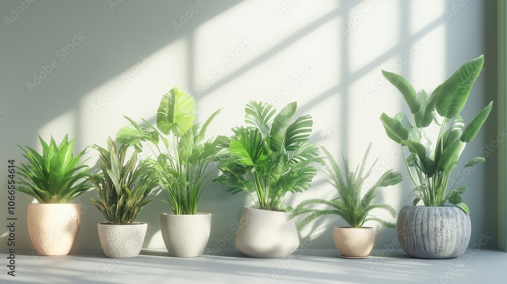 Various plants in white pots Various plants in white pots