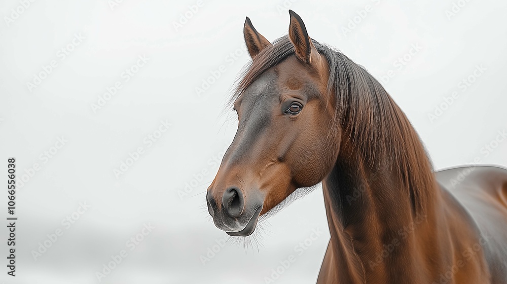 Fototapeta premium Majestic Horse with Flowing Mane Against Soft Background