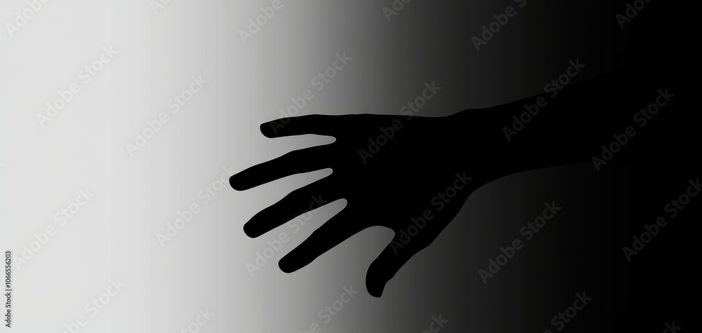 Extended hand silhouetted against a dark background, shadows and light interplay symbolizing courage and resilience Extended hand silhouetted against a dark background, shadows and light interplay symbolizing courage and resilience