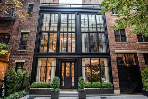 Black steel facade, pearl windows, located in prestigious Chicago area.