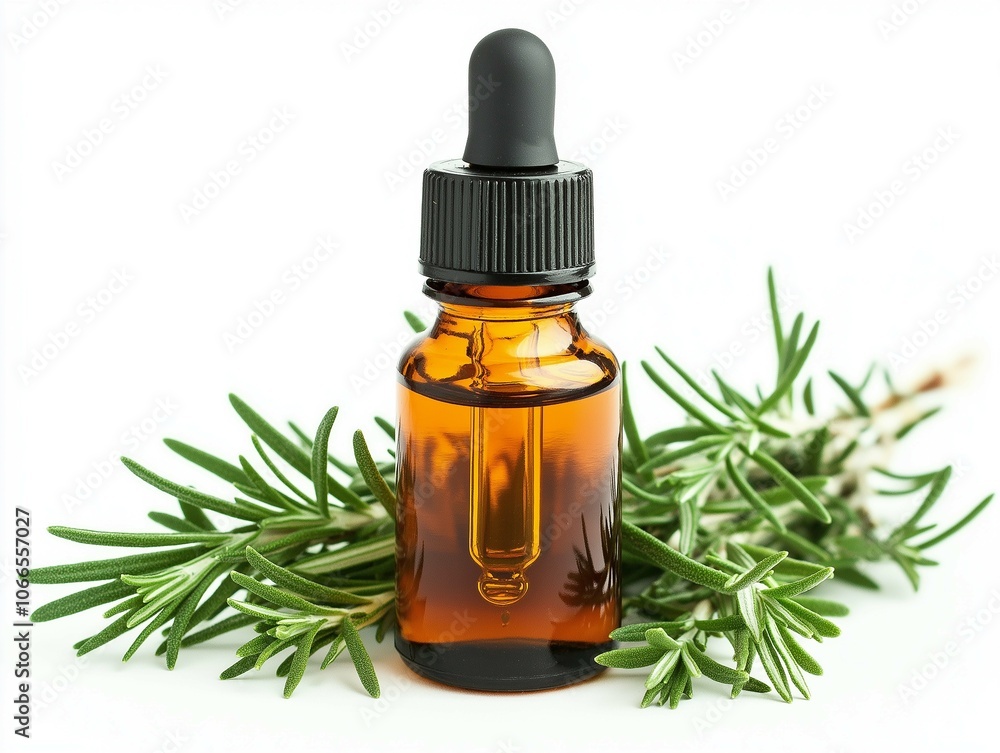 Rosemary Oil Dropper Bottle with Fresh Herbs Rosemary Oil Dropper Bottle with Fresh Herbs