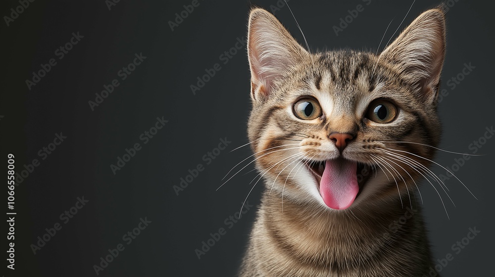 Silly Cat with Tongue Out Isolated on Dark Background Silly Cat with Tongue Out Isolated on Dark Background
