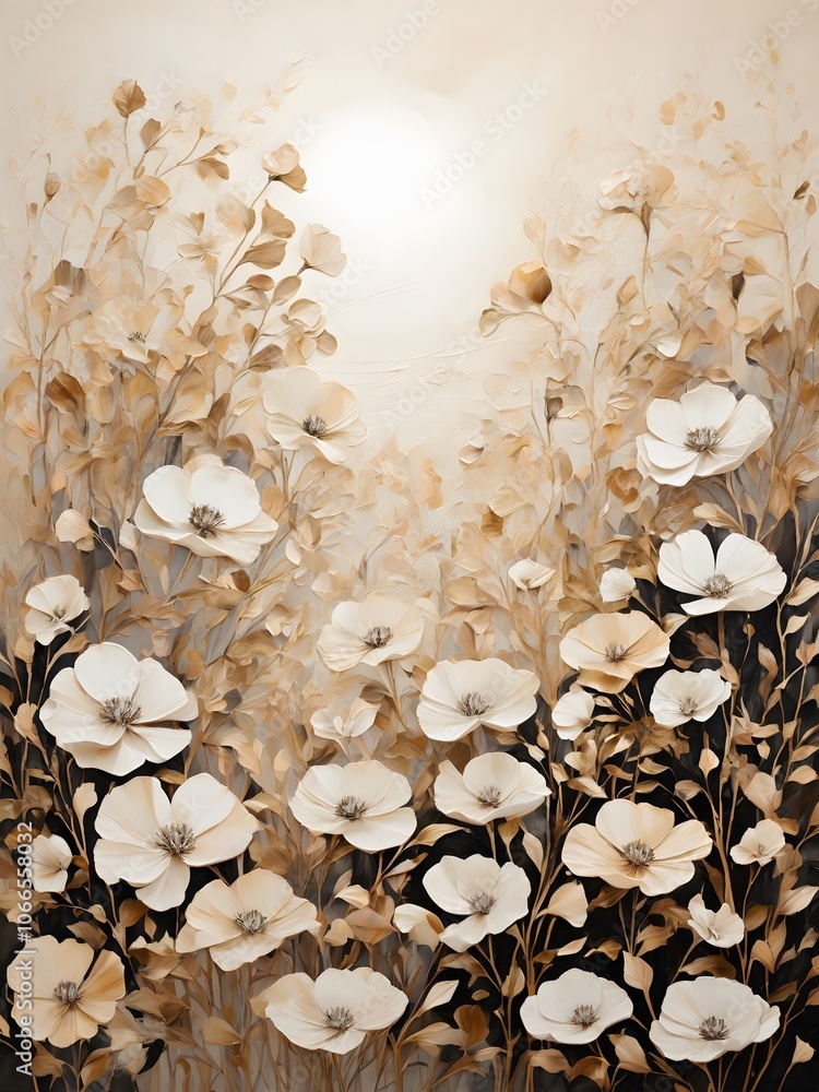 Golden Blossoms: A Watercolor of White Flowers in Soft Yellow Hues Golden Blossoms: A Watercolor of White Flowers in Soft Yellow Hues