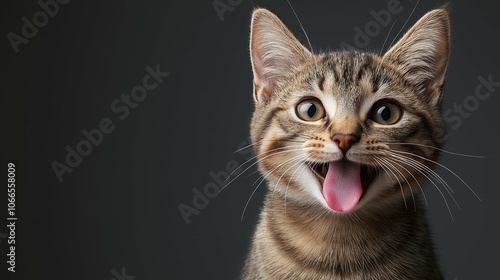 Silly Cat with Tongue Out Isolated on Dark Background
