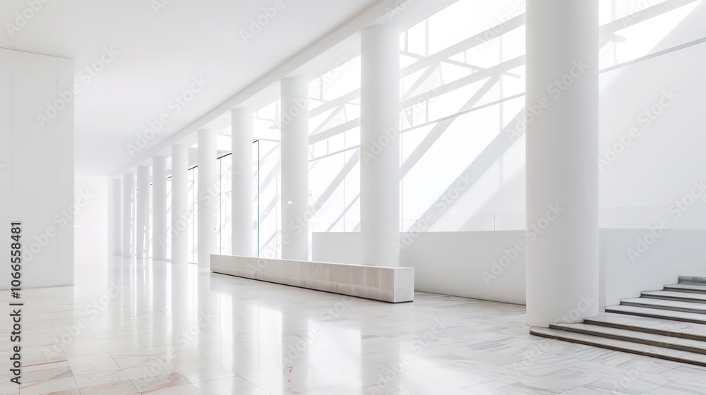 Obraz premium White Abstract Geometric Architecture - a captivating and modern indoor scene. The geometric shapes create an engaging and stylish atmosphere.