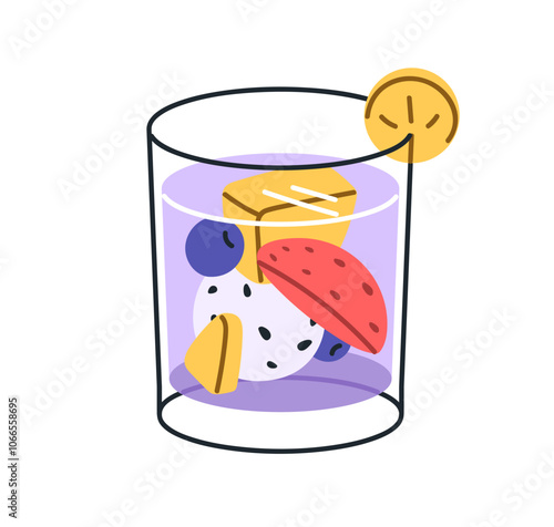 Fruit jelly dessert. Sweet jello snack, gel food in transparent glass, refres...