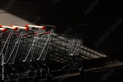 shopping carts or baskets in sunlight