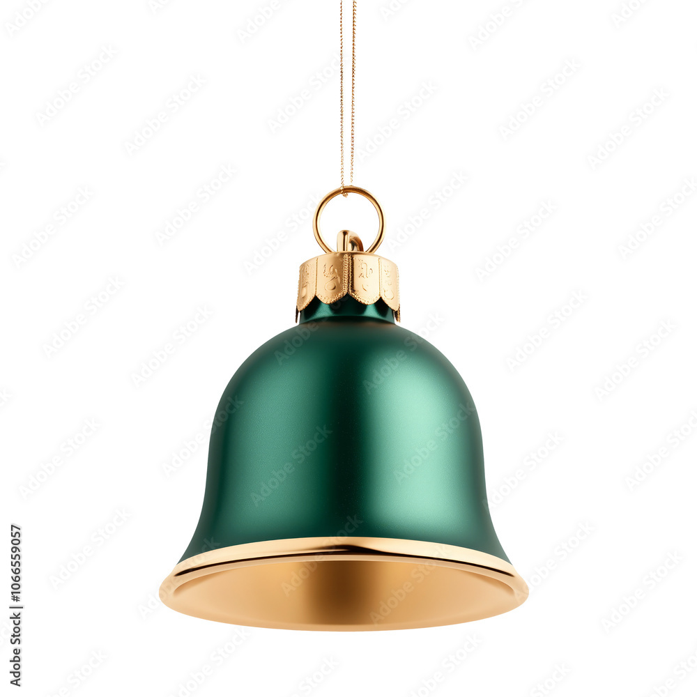 Gold and green decorative bell with a copper top and glossy finish isolated on white background. Perfect to any Christmas setting. Gold and green decorative bell with a copper top and glossy finish isolated on white background. Perfect to any Christmas setting.