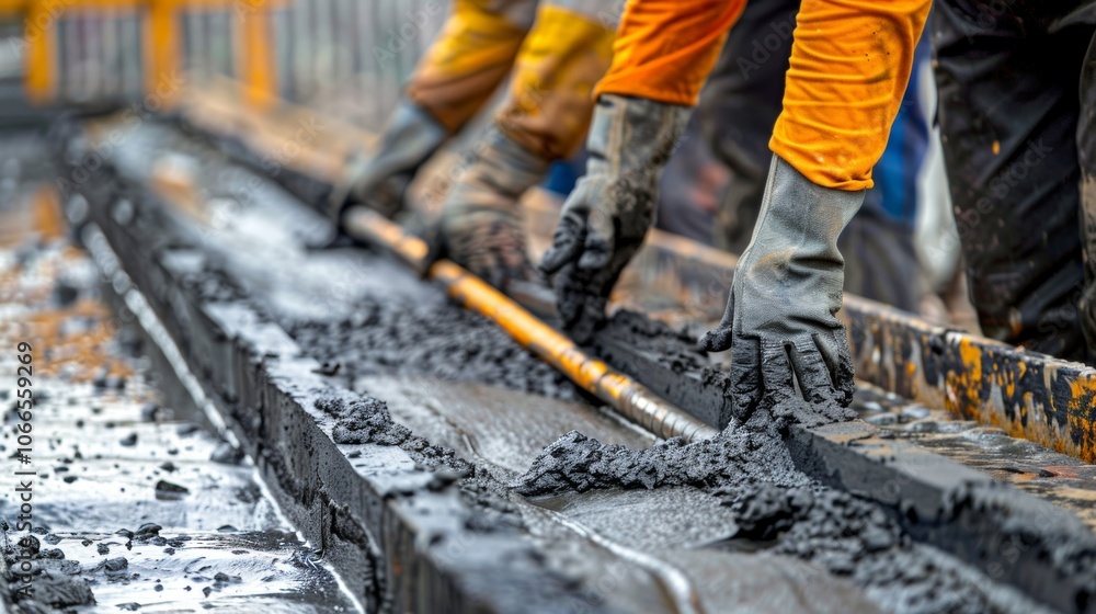 Fototapeta premium Workers use specialized tools to take samples of the concrete and test its strength and durability.