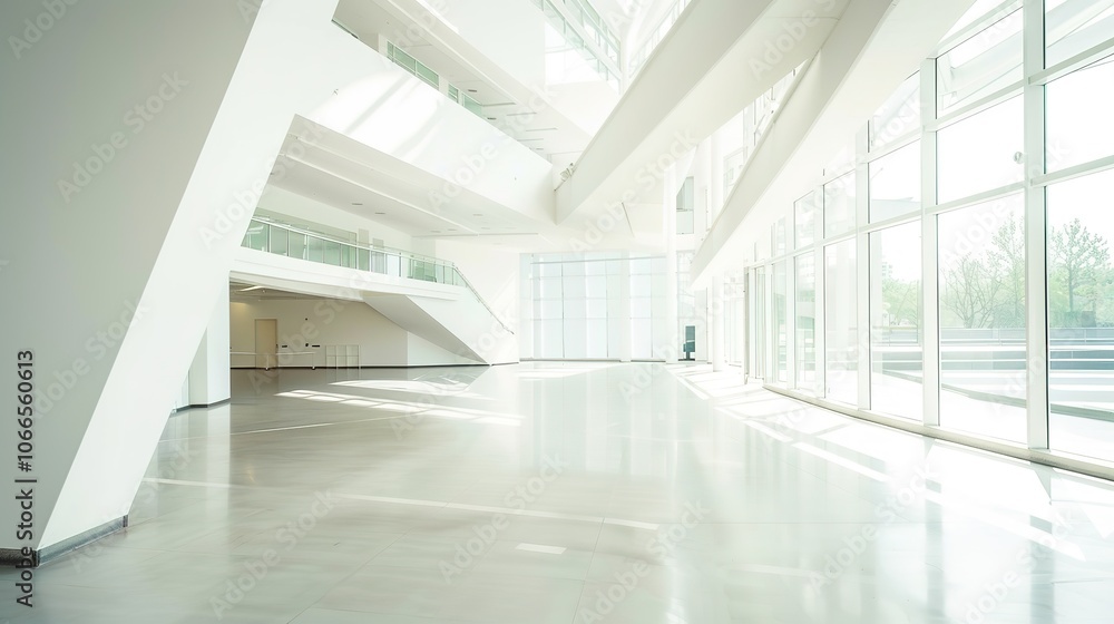 Fototapeta premium White Abstract Geometric Architecture - a captivating and modern indoor scene. The geometric shapes create an engaging and stylish atmosphere.