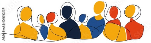 Abstract line art featuring diverse family figures in simple shapes reflecting unity and togetherness