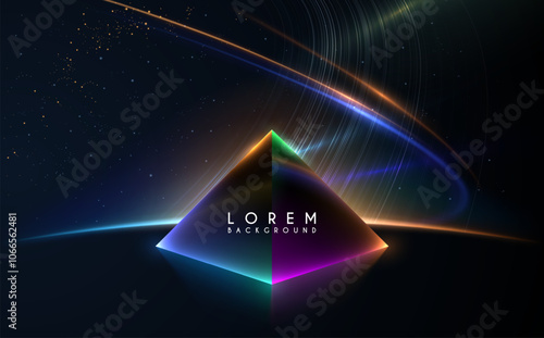 Neon pyramid on galaxy lights background