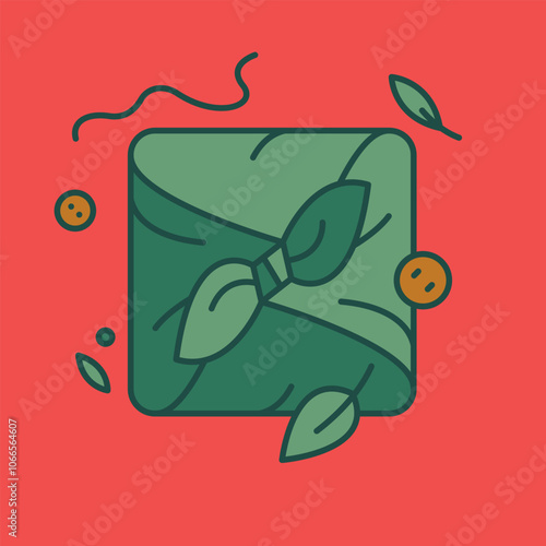 Traditional Japanese wrapping cloths icon. Vector flat illustration. Furoshiki technique, textile wrap - present knot package icon - silk and cotton package symbol.