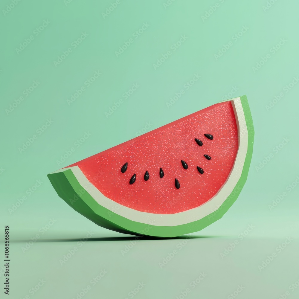 Low Poly 3D Render of a watermelon slice, on isolated white background Low Poly 3D Render of a watermelon slice, on isolated white background