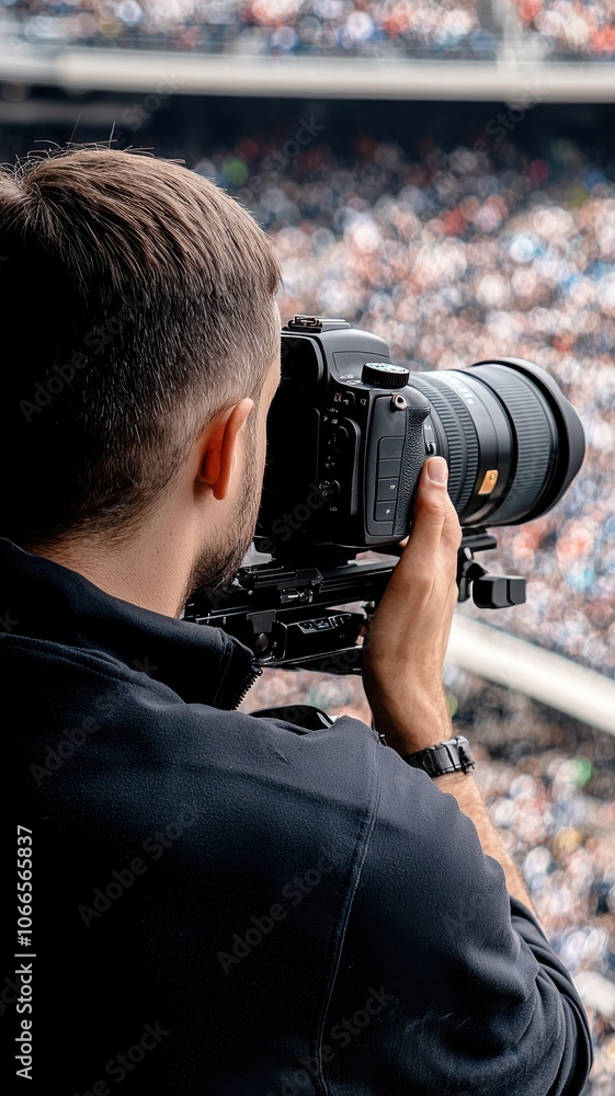 A photographer capturing an image at a crowded event with a professional camera. A photographer capturing an image at a crowded event with a professional camera.