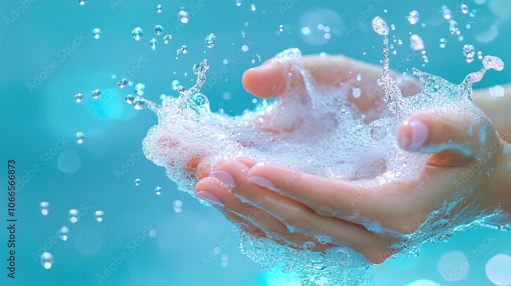 Fototapeta premium Hands sanitizing with gel, with soap background