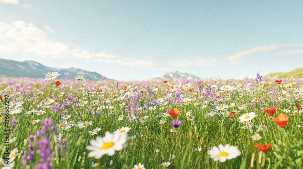 A whimsical wildflower meadow filled A whimsical wildflower meadow filled
