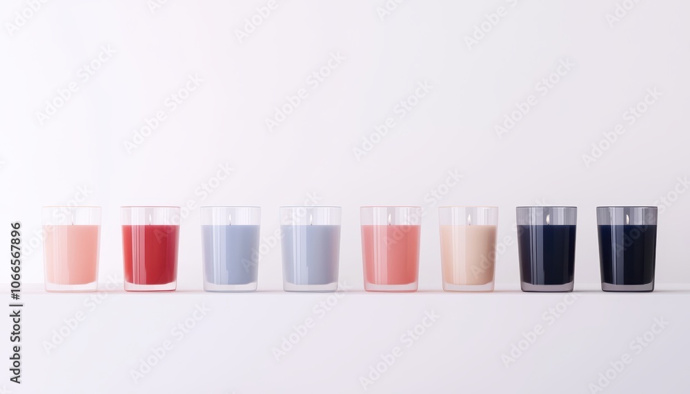 Collection of scented candles in glass jars minimalist style 3D illustration, isolated on white background Collection of scented candles in glass jars minimalist style 3D illustration, isolated on white background