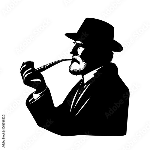 Silhouette old man smoking pipe 