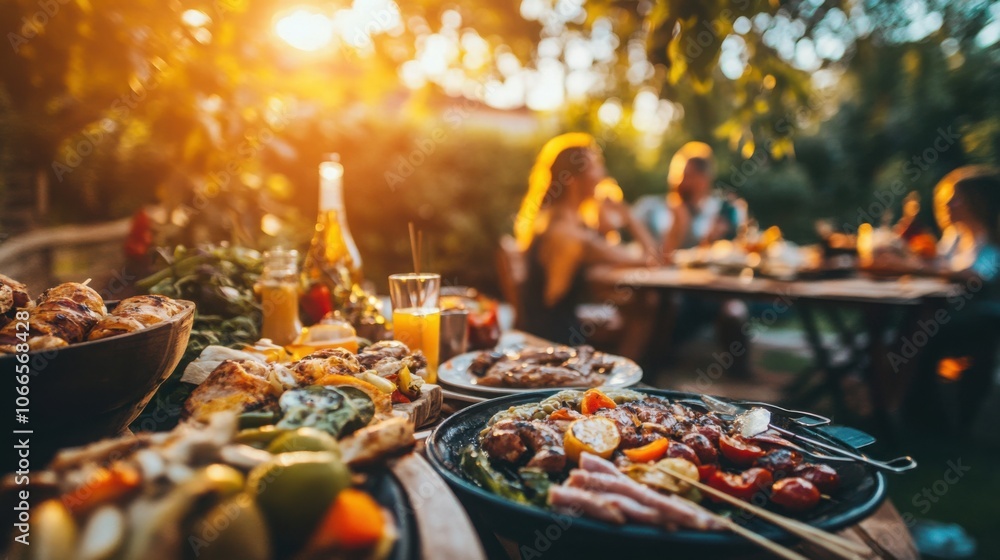 Family cheering during a backyard barbecue, enjoying food and good company Family cheering during a backyard barbecue, enjoying food and good company