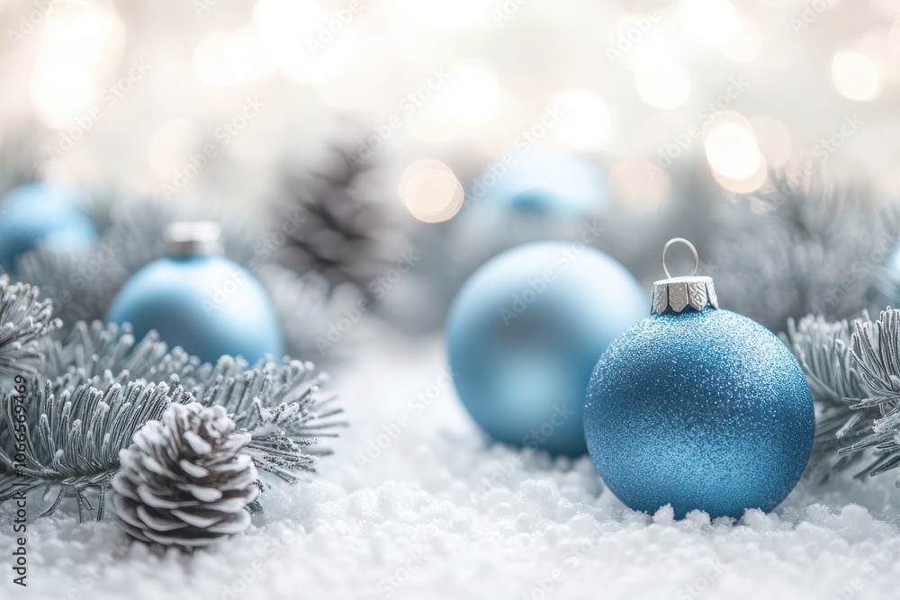 Shiny Snowflakes and Baubles on Christmas Blurred Background Shiny Snowflakes and Baubles on Christmas Blurred Background