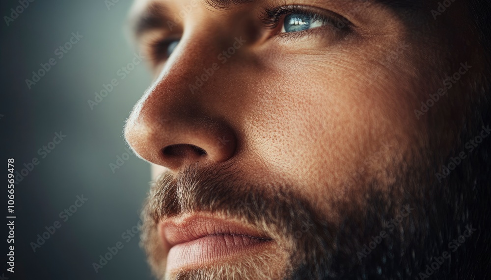 Obraz premium Close-up of a man's face with thoughtful expression.