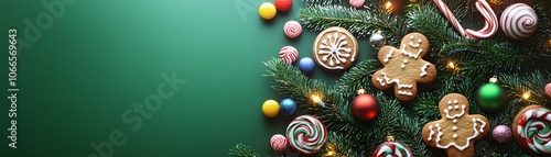 Festive Christmas Decorations with Gingerbread Cookies and Candy Canes