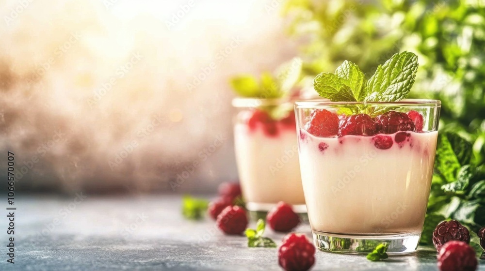 Fresh Berry Panna Cotta in Clear Glass Cups Fresh Berry Panna Cotta in Clear Glass Cups