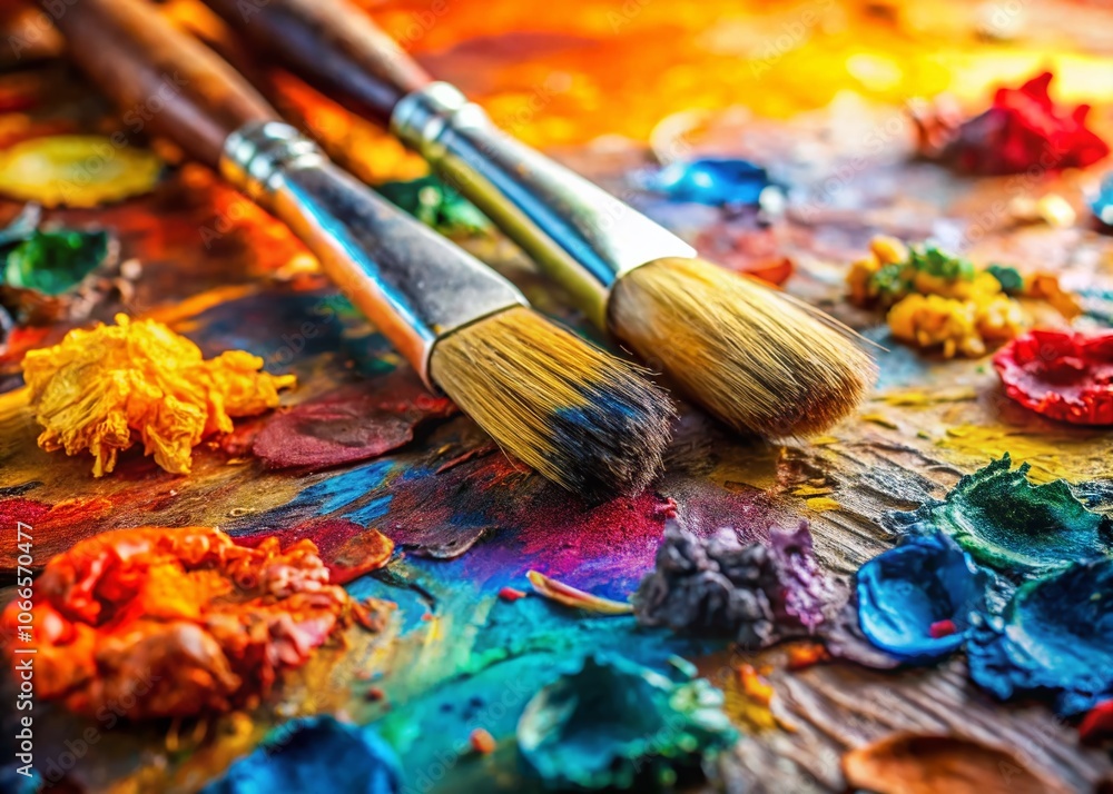 Obraz premium Abstract Oil Painting Palette with Vibrant Colors, Bright Hues, Artistic Composition, Colorful Blends, Textured Surface, Creative Expression, Art Supplies,