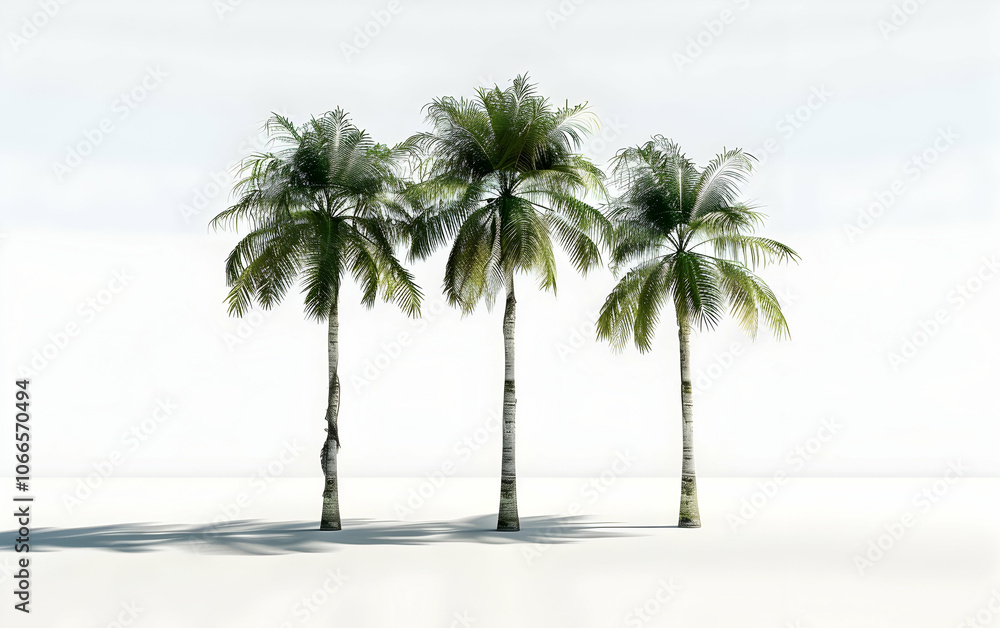 3D rendering of three palm trees isolated on a white background 3D rendering of three palm trees isolated on a white background