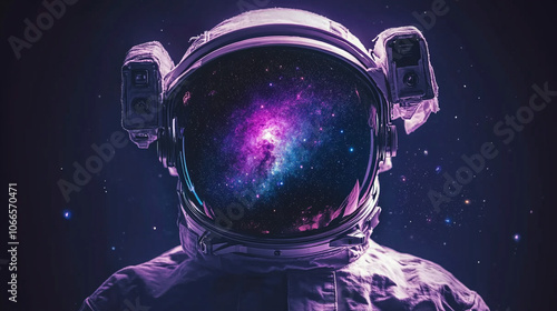 Astronaut in a space suit gazes into a vibrant galaxy with bright cosmic colors at night photo