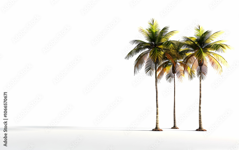 Obraz premium 3D rendering of three palm trees isolated on a white background