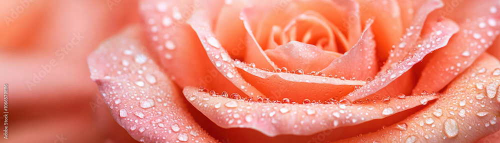 A close-up of a peach rose adorned with glistening water droplets, emphasizing its delicate petals and natural beauty. A close-up of a peach rose adorned with glistening water droplets, emphasizing its delicate petals and natural beauty.