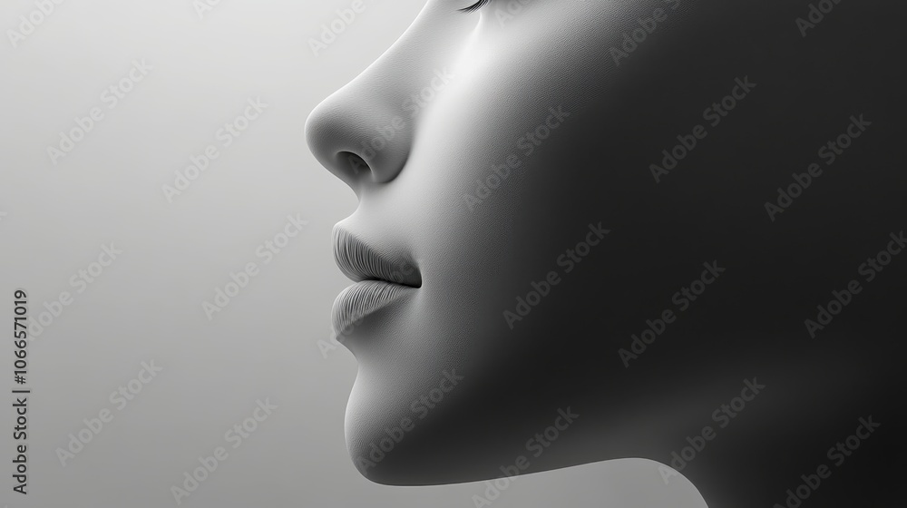 Minimalistic Black and White Side Profile of a Woman's Face with Soft Lighting and Smooth Skin Texture Minimalistic Black and White Side Profile of a Woman's Face with Soft Lighting and Smooth Skin Texture