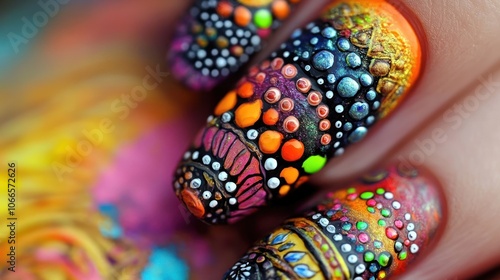 Close-up of Colorful and Detailed Nail Art photo